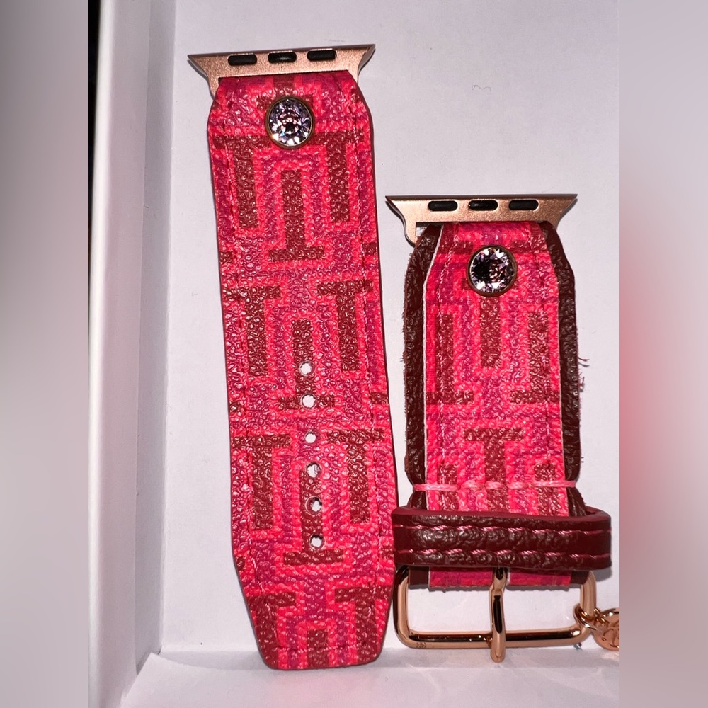 Upcycled Tory Burch Pink and burgundy leather Apple Watch band